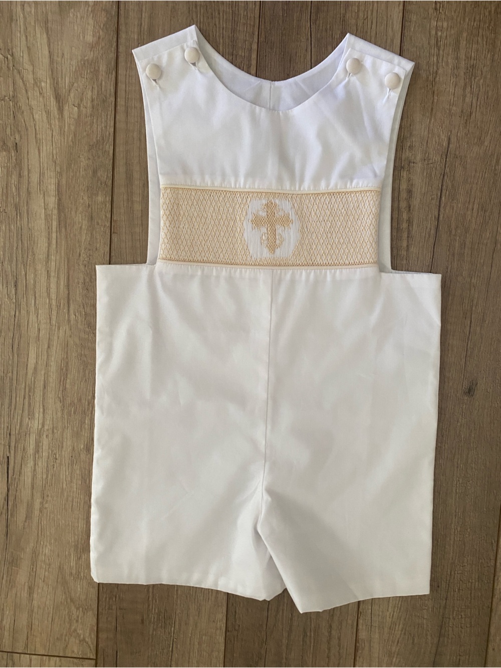 White Infant Christening One Piece with Cream Accent